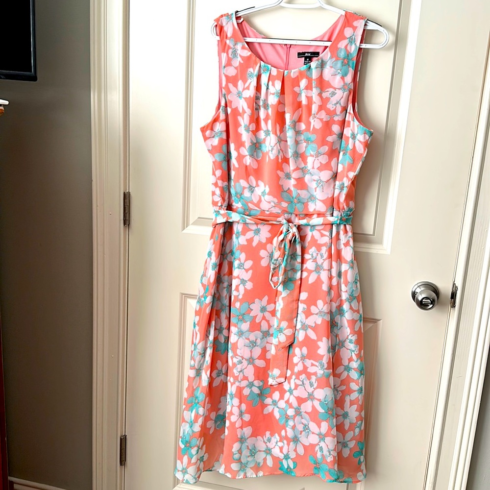 Sleeveless peach flowered dress